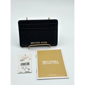 Michael Kors Jet Set Black Pebble Leather Card Case Card Holder Wallet NEW